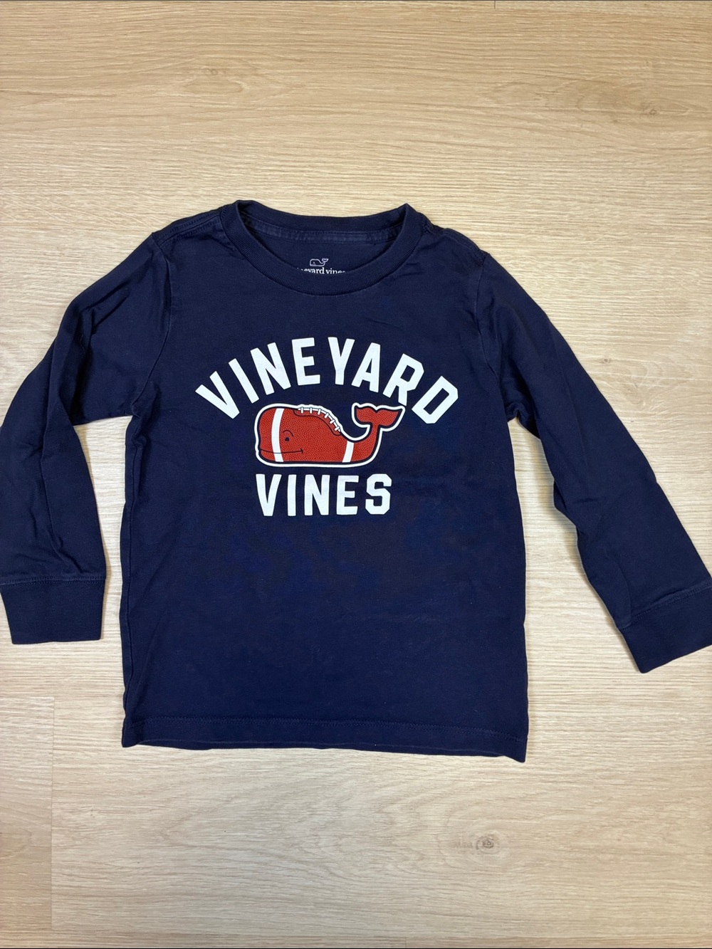 Vineyard Vines Navy Long-Sleeve Tee with Football Whale Graphic